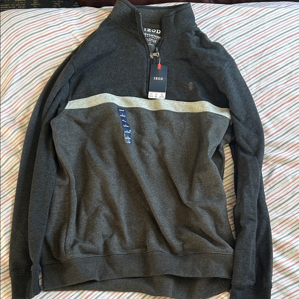 IZOD Men's Charcoal and Light Gray Zip-Up Sweater